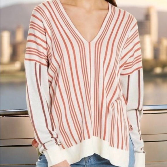 Club Monaco Birdseye Stripe V-Neck Sweater - Picture 1 of 11